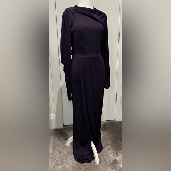 NWT - Alexander McQueen Jersey Draped Long-Sleeve Slit Gown - Amethyst - Picture 3 of 10